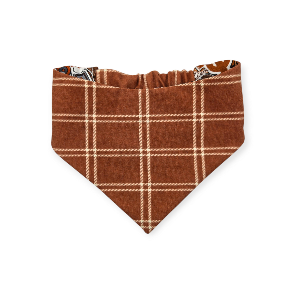 Longhorns Doodles/Orange Plaid Slip-on Scrunchie Bandana (Medium)