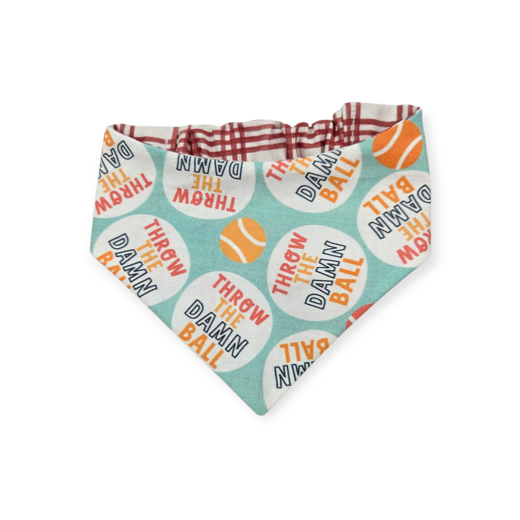 Throw the Ball/Poppy Plaid Reversible Slip-on Scrunchie Bandana (X-Small)