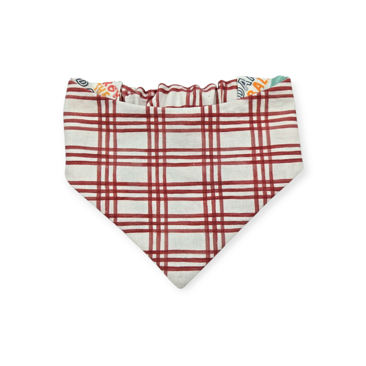 Throw the Ball/Poppy Plaid Reversible Slip-on Scrunchie Bandana (Medium)