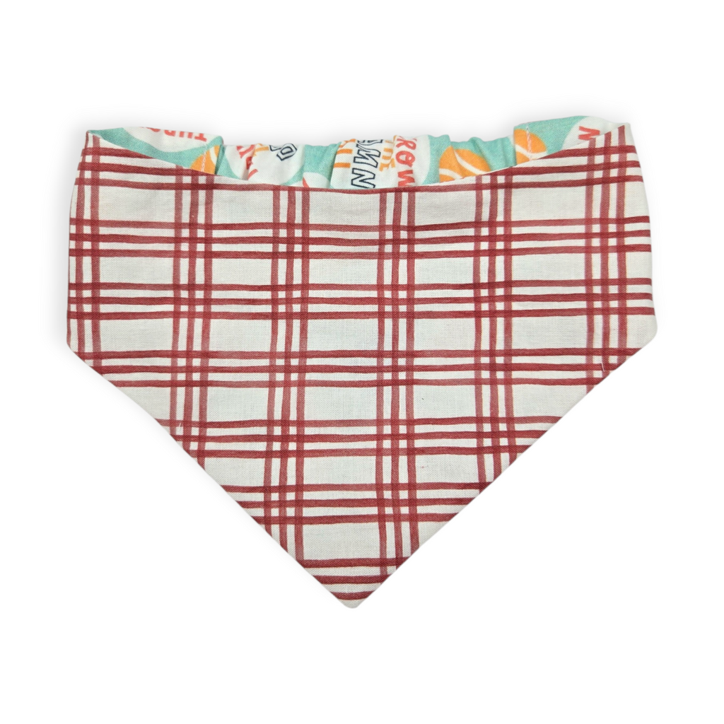 Throw the Ball/Poppy Plaid Reversible Slip-on Scrunchie Bandana (Medium/Large)