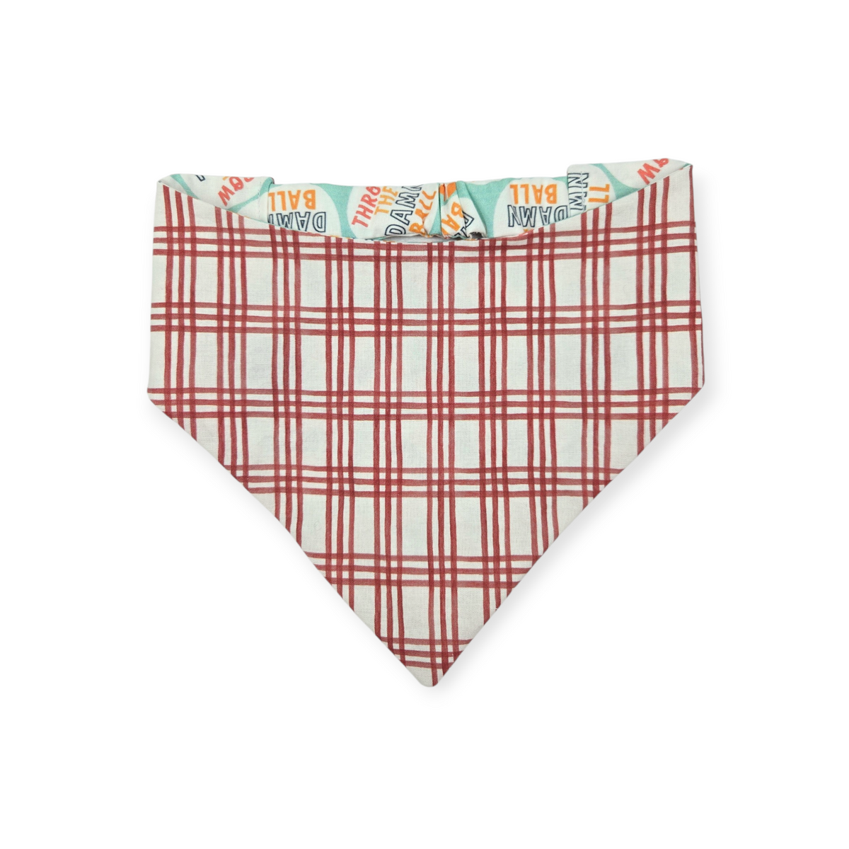 Throw the Ball/Poppy Plaid Reversible Slip-on Scrunchie Bandana (X-Large)