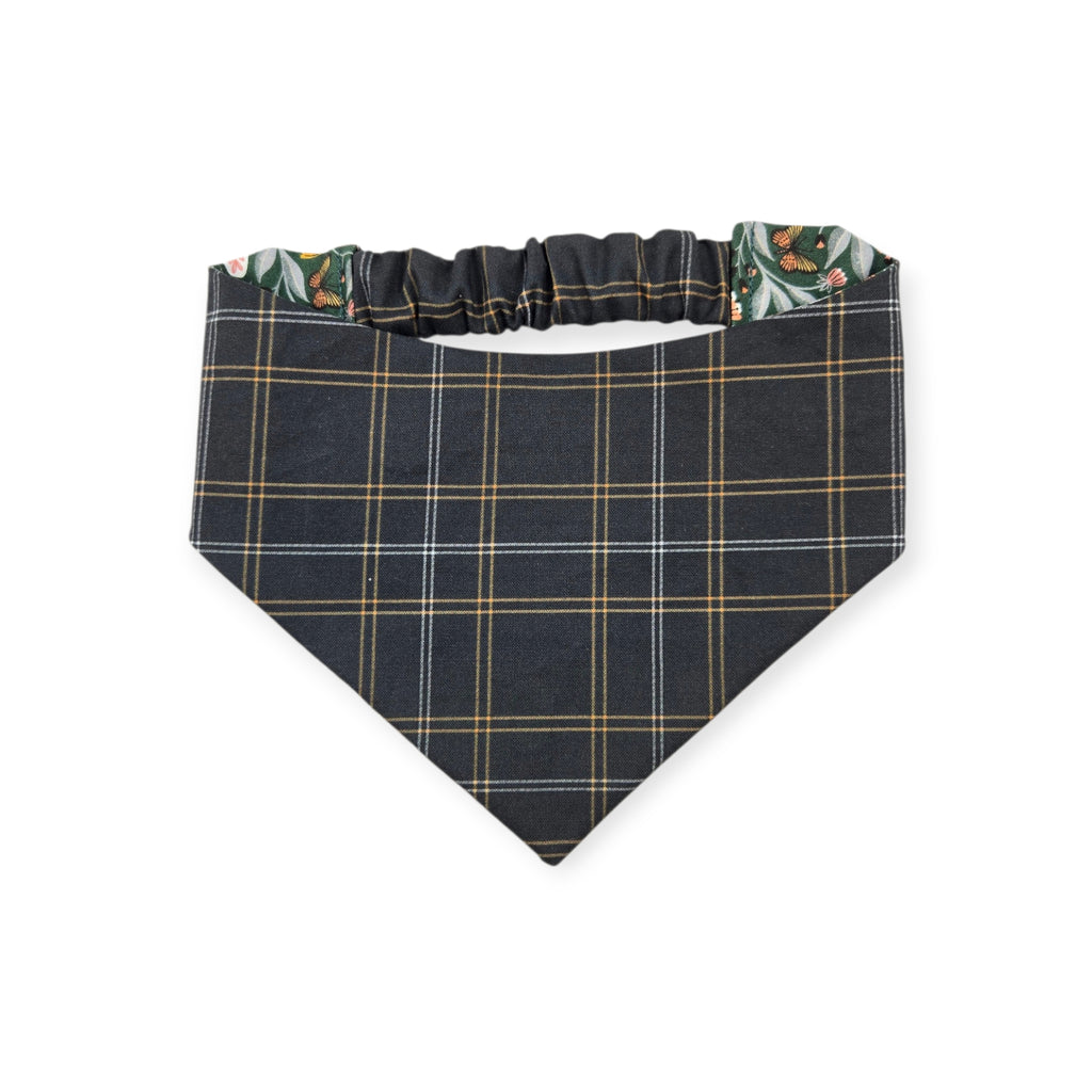 Honey Garden Bee-utiful Bees/Black Plaid Reversible Slip-on Scrunchie Bandana (Small/Medium)