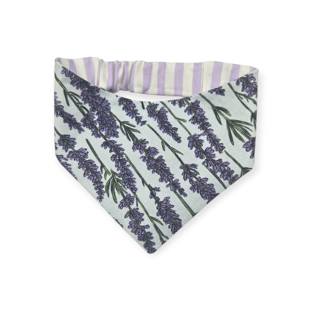 Shabby Chic Lavender Floral/Lavender Purple Stripe Reversible Slip-on Scrunchie Bandana (X-Small/Small)