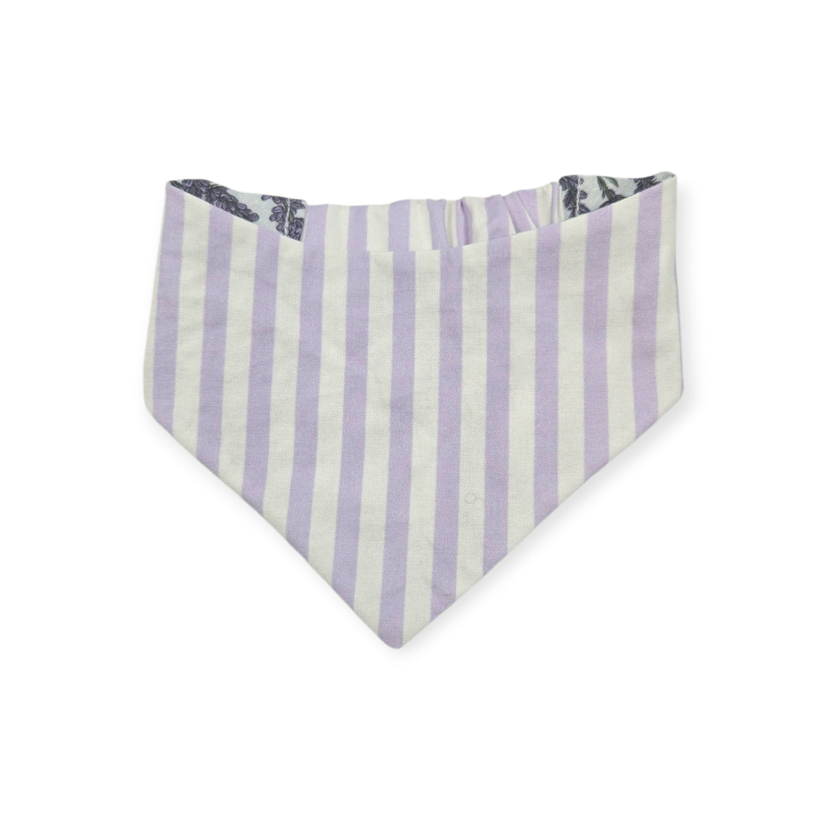 Shabby Chic Lavender Floral/Lavender Purple Stripe Reversible Slip-on Scrunchie Bandana (Small)