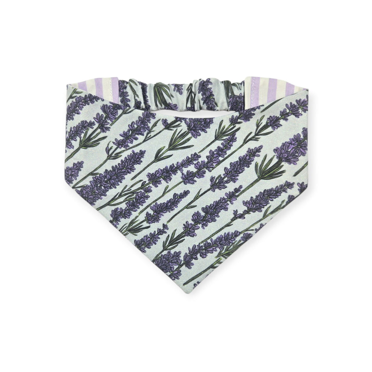 Shabby Chic Lavender Floral/Lavender Purple Stripe Reversible Slip-on Scrunchie Bandana (Medium)