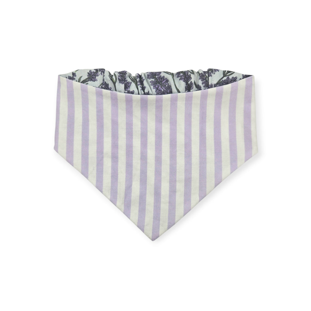 Aromatherapy-Lavender Fields/Purple Ticking Stripe Reversible Slip-on Scrunchie Bandana (Medium)