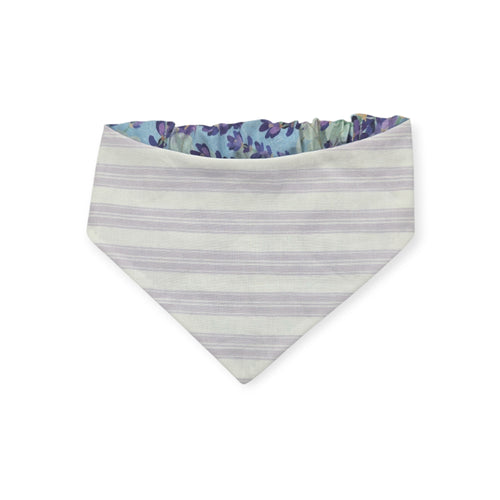 Aromatherapy-Lavender Fields/Purple Ticking Stripe Reversible Slip-on Scrunchie Bandana (Small)