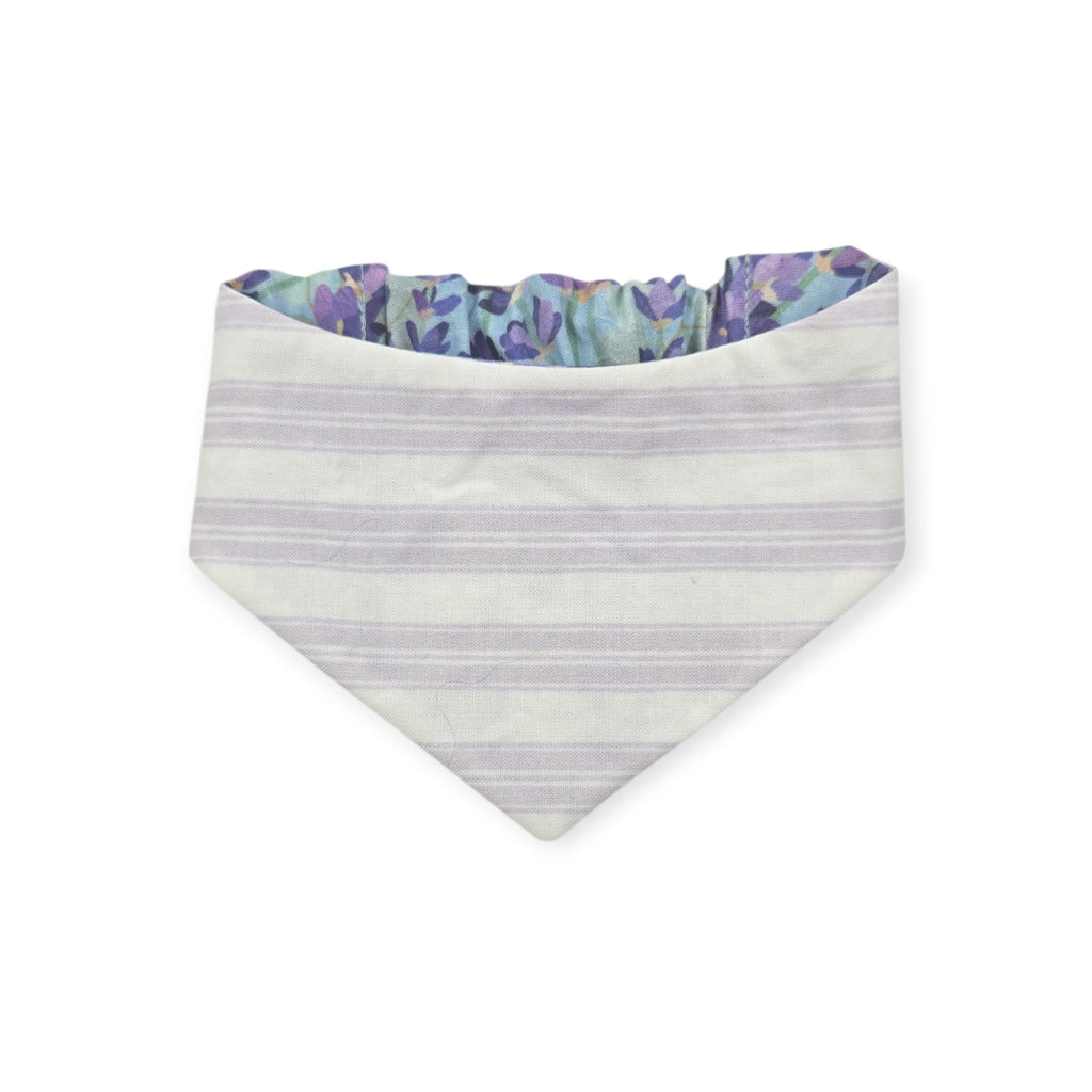 Aromatherapy-Lavender Fields/Purple Ticking Stripe Reversible Slip-on Scrunchie Bandana (X-Small/Small)