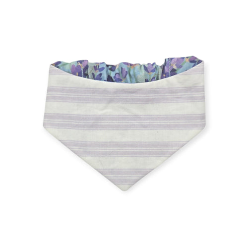 Aromatherapy-Lavender Fields/Purple Ticking Stripe Reversible Slip-on Scrunchie Bandana (X-Small/Small)