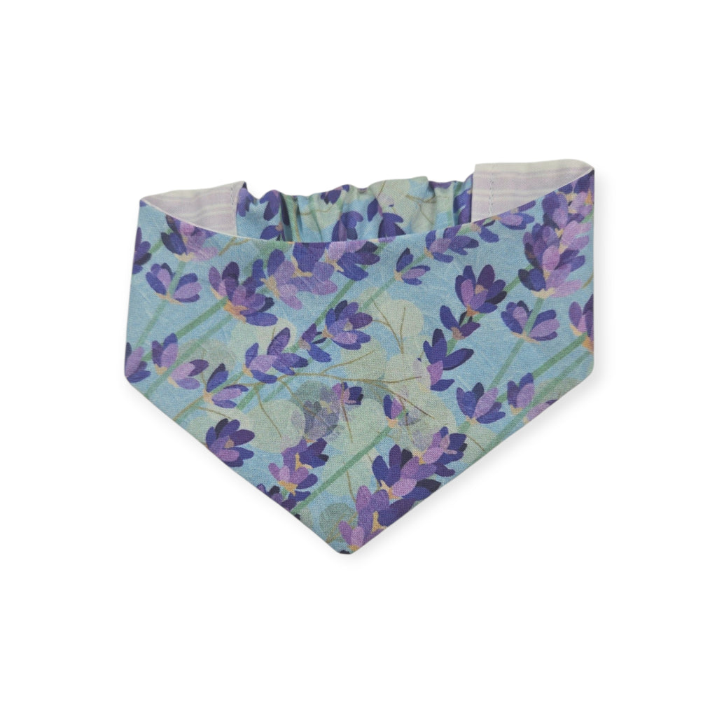 Aromatherapy-Lavender Fields/Purple Ticking Stripe Reversible Slip-on Scrunchie Bandana (X-Small/Small)
