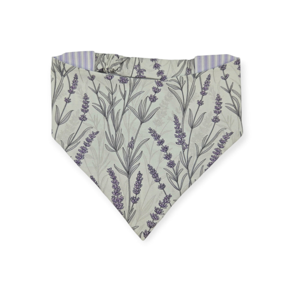Elegant Lavender Floral/Purple Ticking Stripe Slip-on Scrunchie Bandana (Large/X-Large)