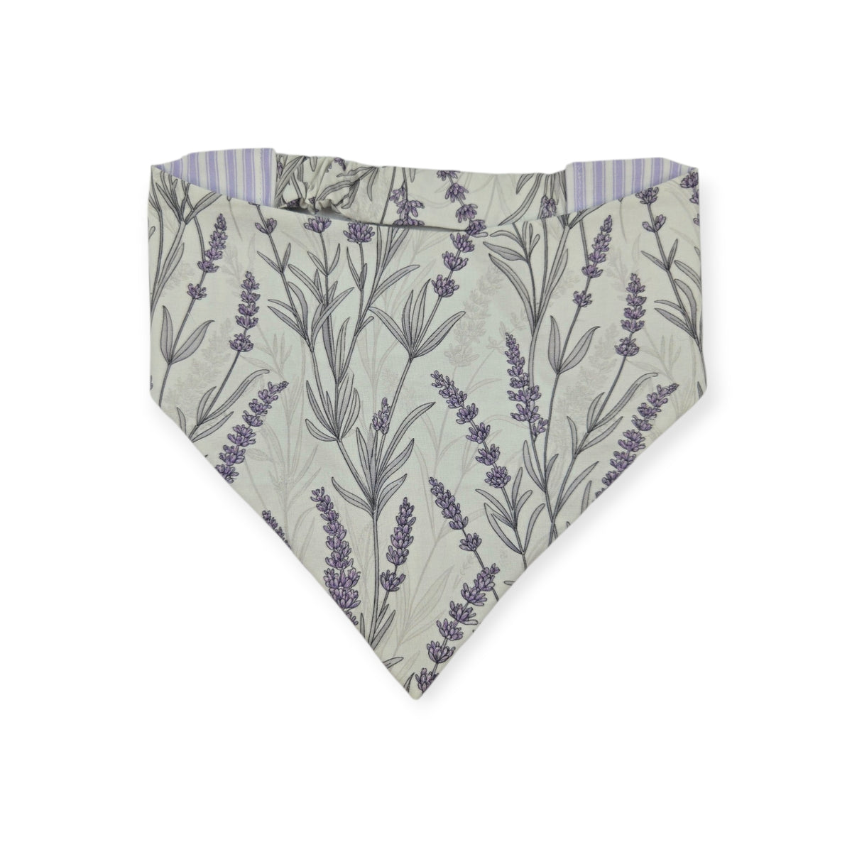 Elegant Lavender Floral/Purple Ticking Stripe Reversible Slip-on Scrunchie Bandana (Medium/Large)