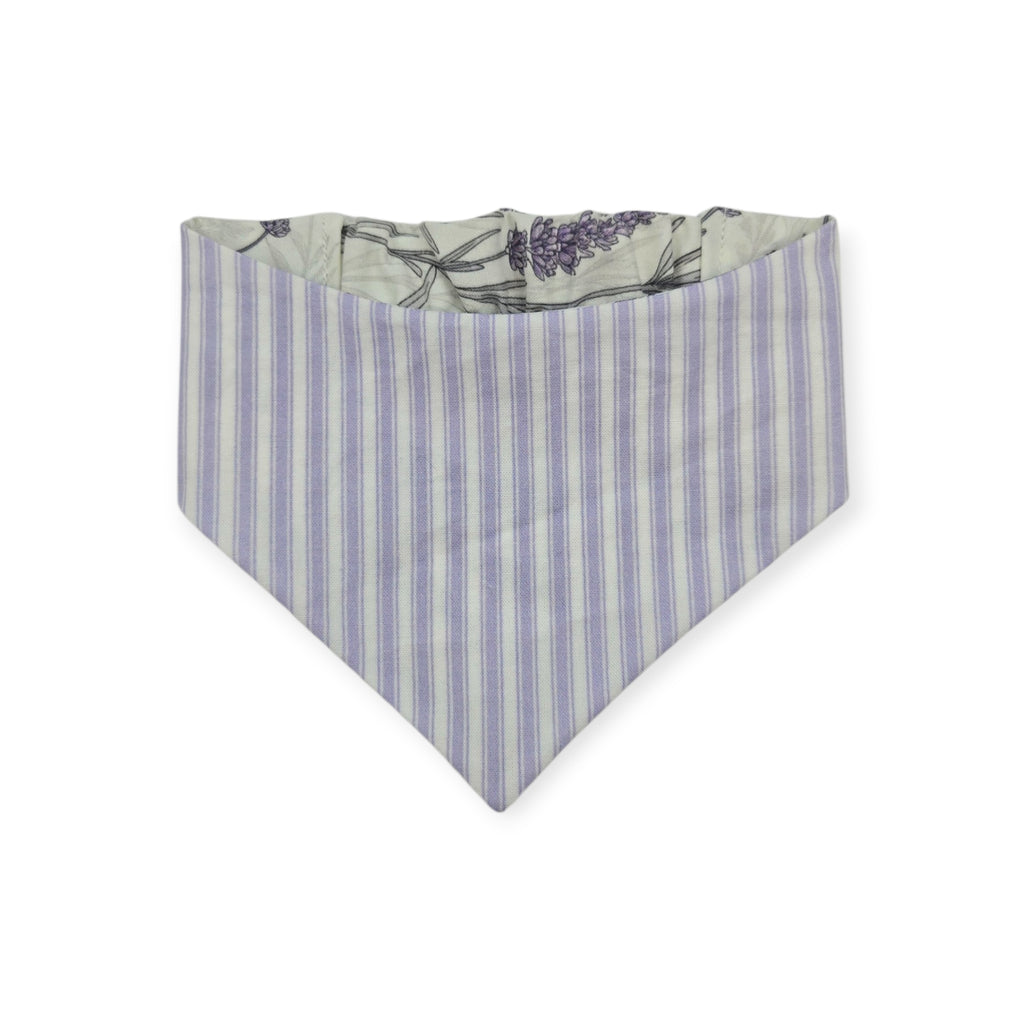 Elegant Lavender Floral/Purple Ticking Stripe Reversible Slip-on Scrunchie Bandana (Small/Medium)