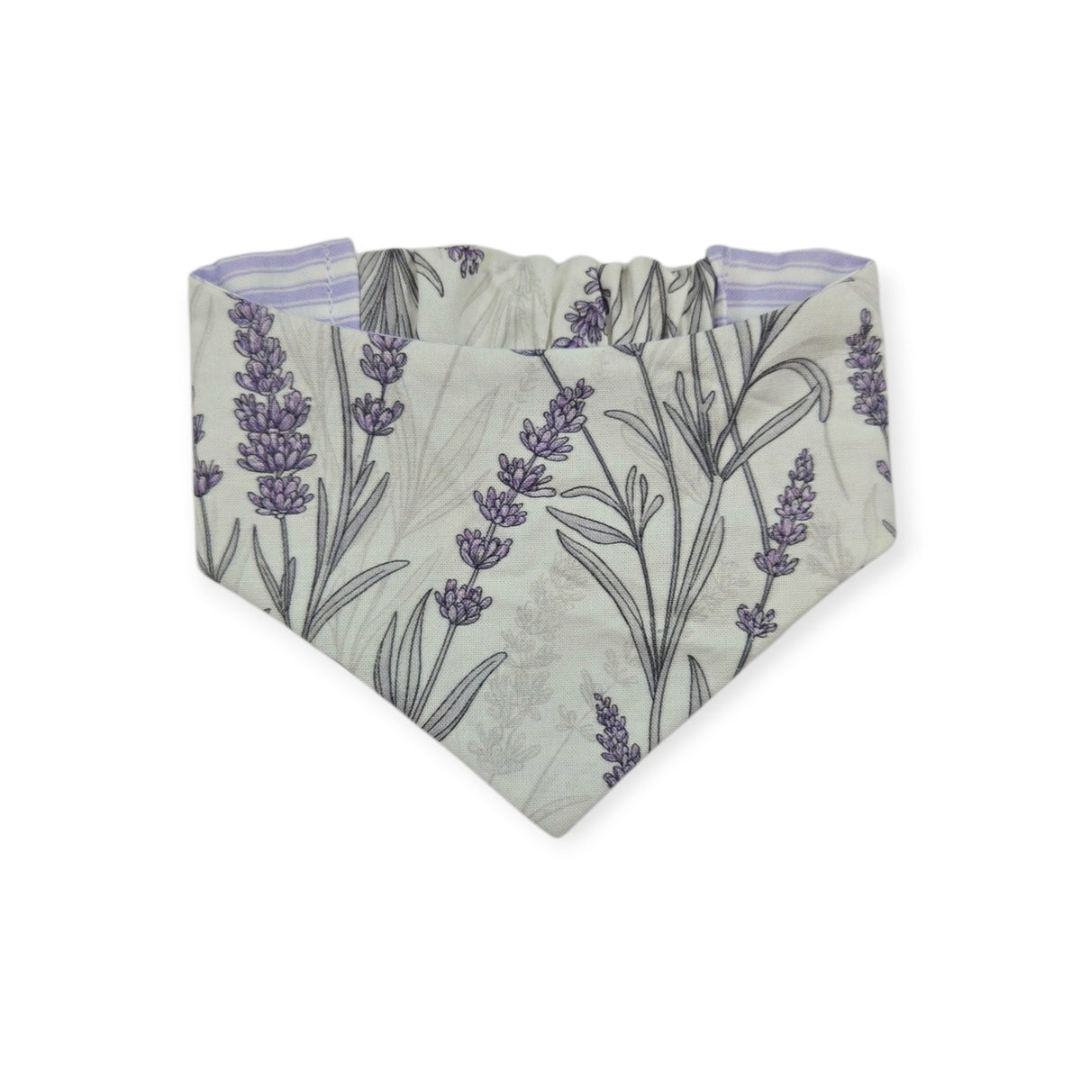 Elegant Lavender Floral/Purple Ticking Stripe Reversible Slip-on Scrunchie Bandana (Small)