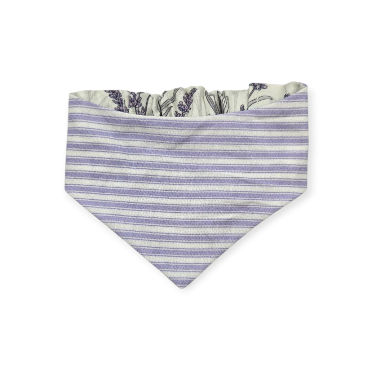 Elegant Lavender Floral/Purple Ticking Stripe Reversible Slip-on Scrunchie Bandana (Small)