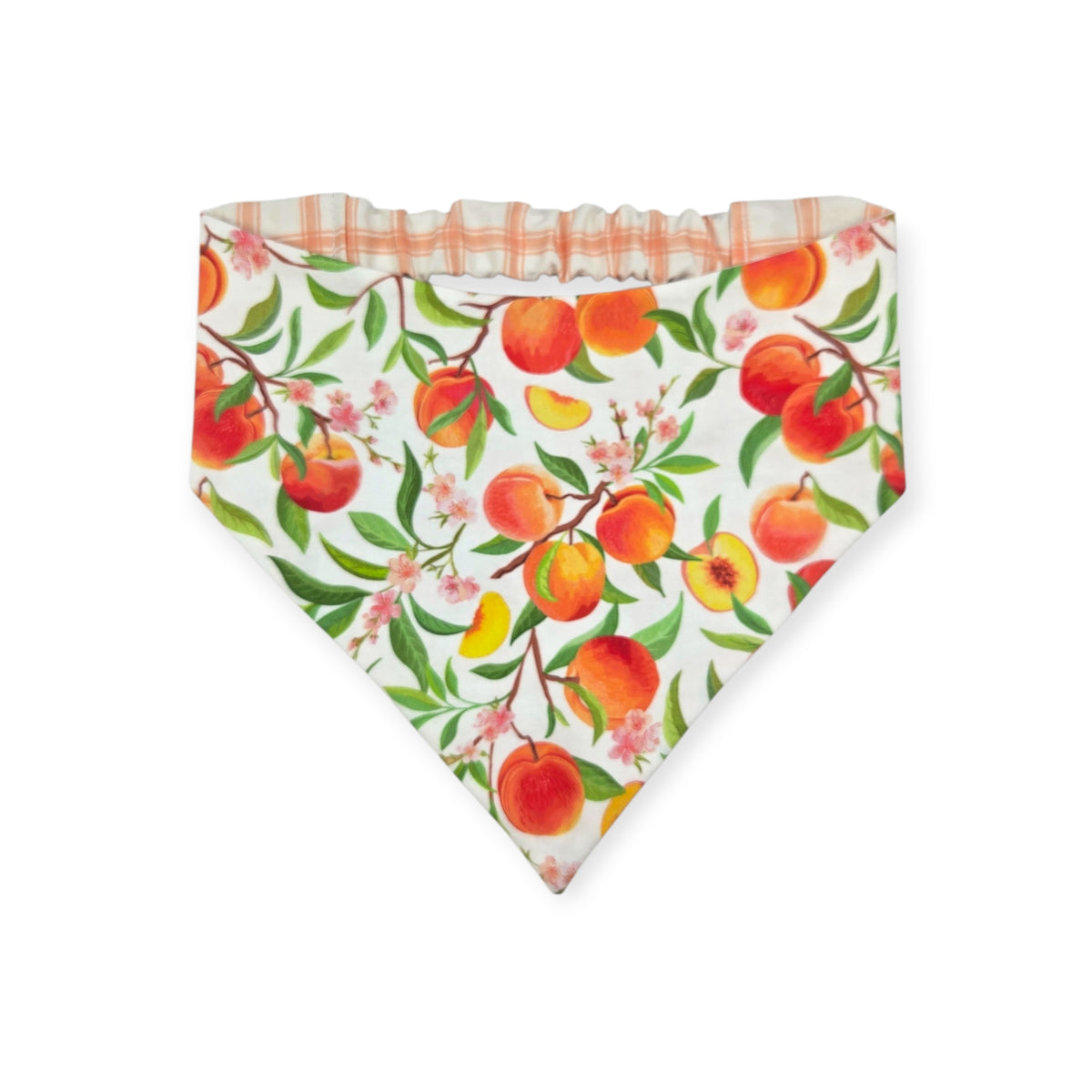 Peach Tree on White/Peach Windowpane Plaid Reversible Slip-on Scrunchie Bandana (Large)