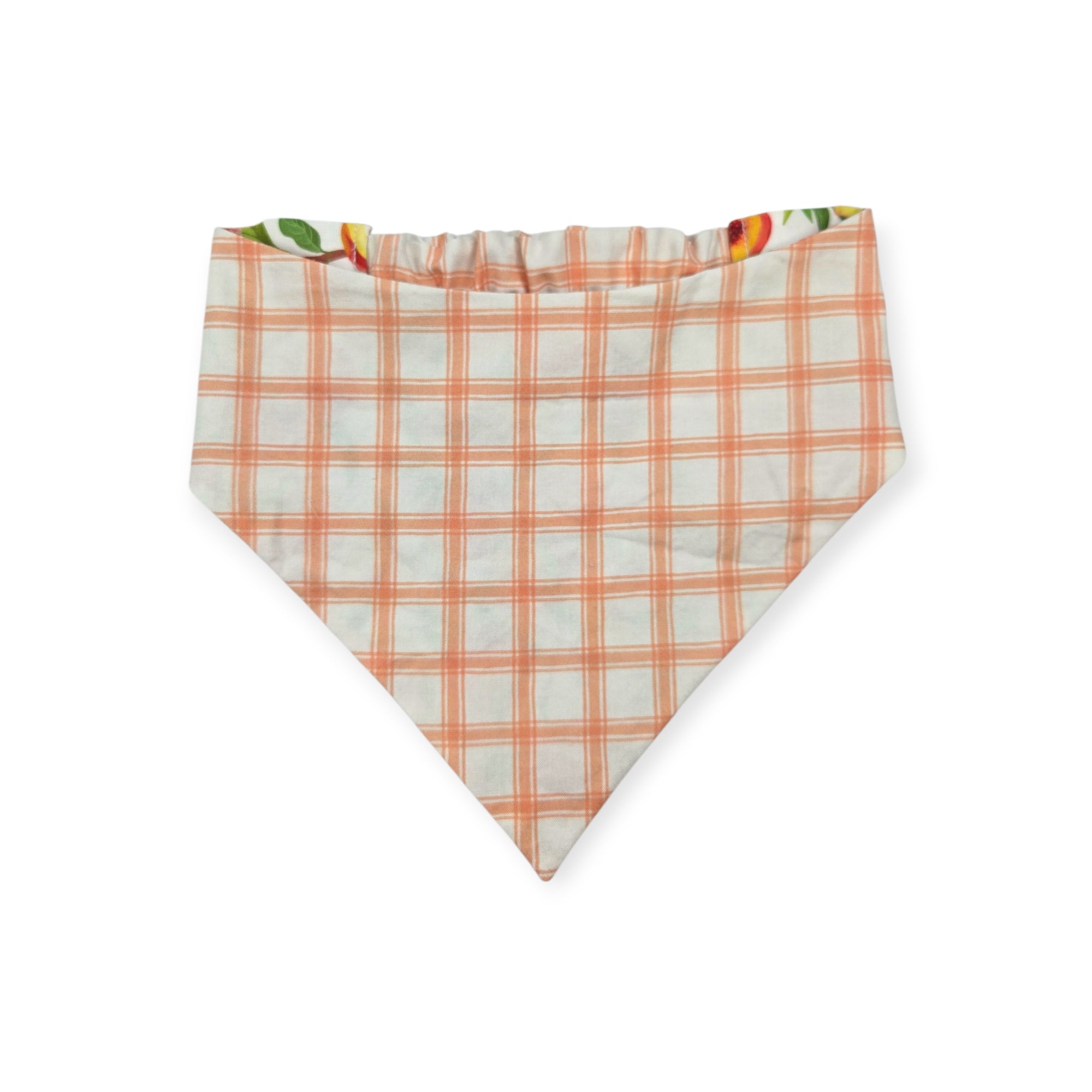 Peach Tree on White/Peach Windowpane Plaid Reversible Slip-on Scrunchie Bandana (X-Large)