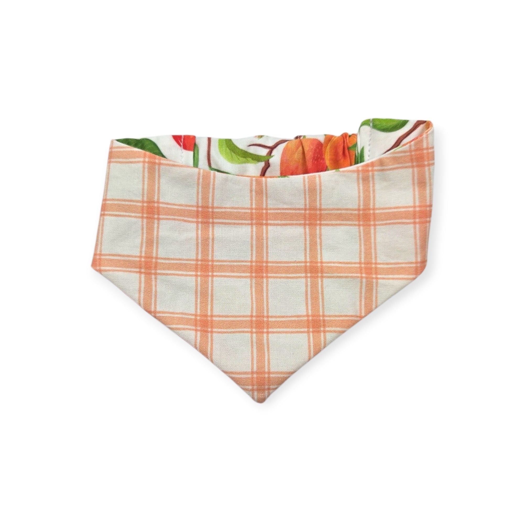Peach Tree on White/Peach Windowpane Plaid Reversible Slip-on Scrunchie Bandana (X-Small)