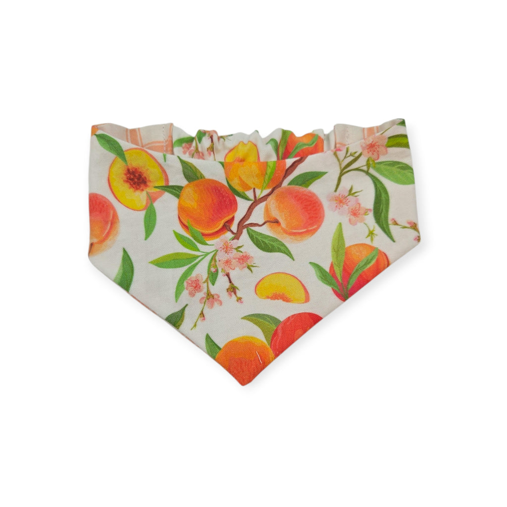 Peach Tree on White/Peach Windowpane Plaid Reversible Slip-on Scrunchie Bandana (Small)