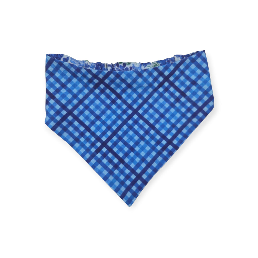 Watercolor Bluebonnet/Navy Weave Diagonal Plaid Slip-on Scrunchie Bandana (Large/X-Large)