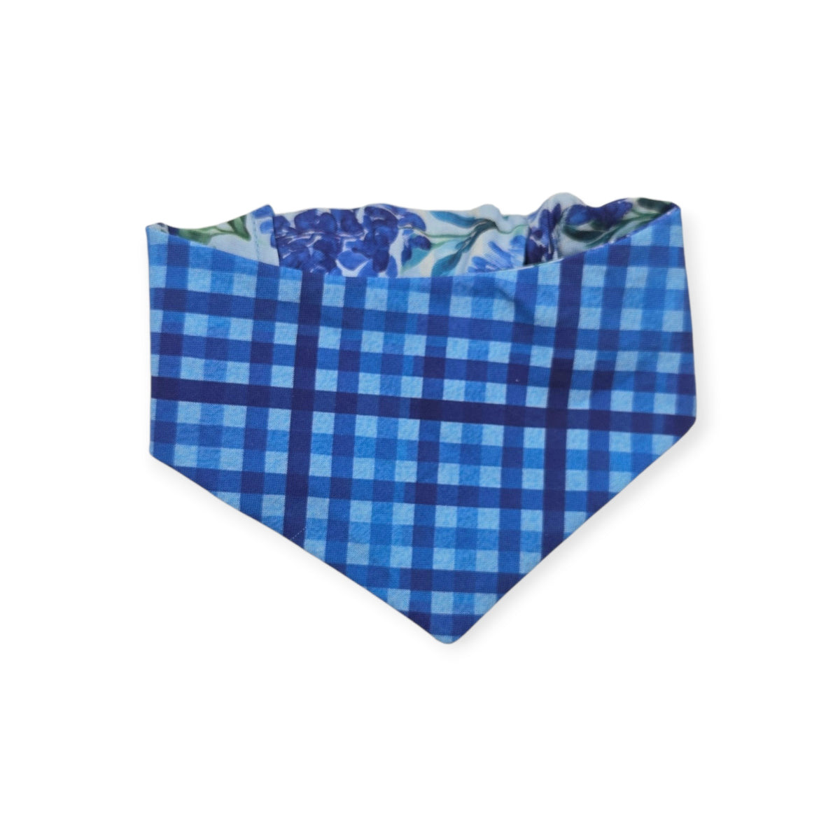 Watercolor Bluebonnet/Navy Weave Diagonal Plaid Reversible Slip-on Scrunchie Bandana (X-Small/Small)