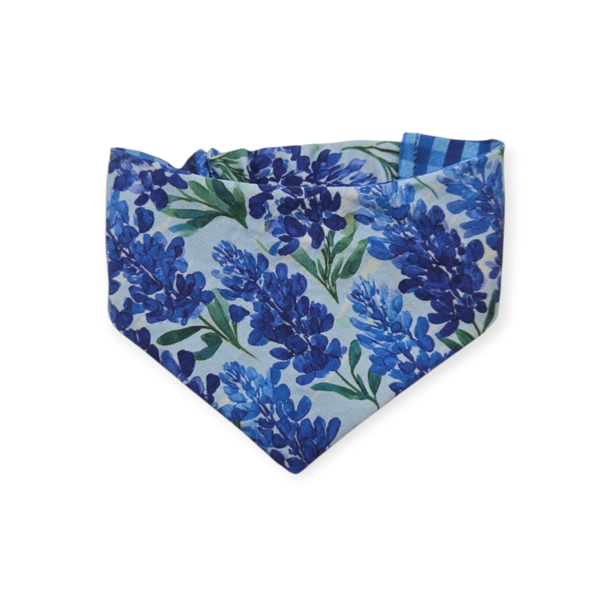 Watercolor Bluebonnet/Navy Weave Diagonal Plaid Reversible Slip-on Scrunchie Bandana (Small)