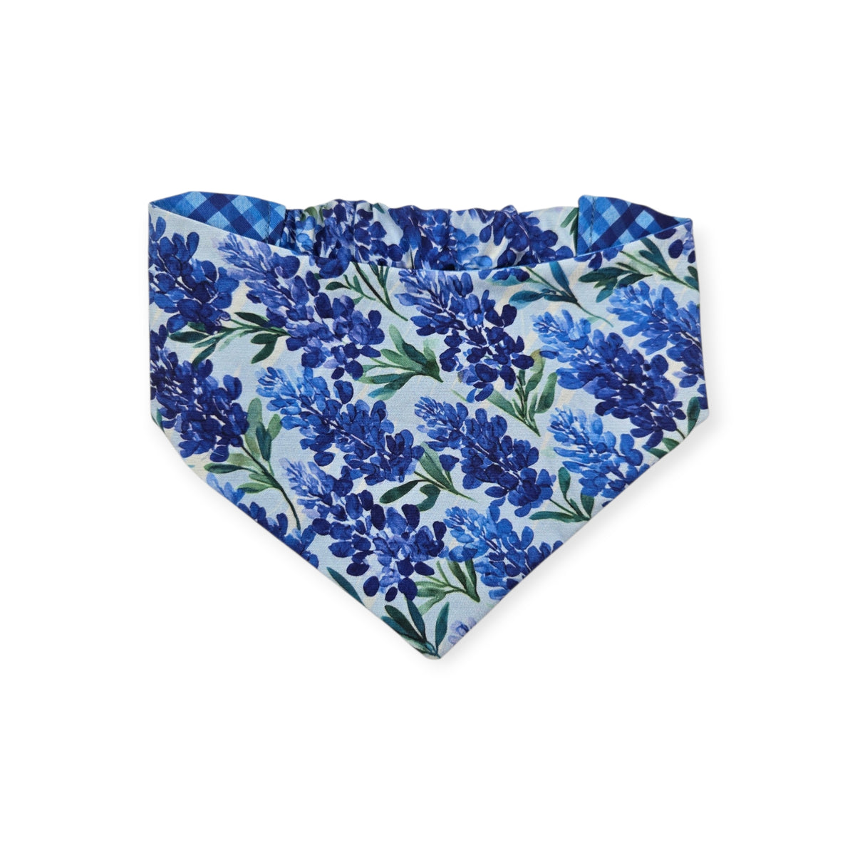 Watercolor Bluebonnet/Navy Weave Diagonal Plaid Reversible Slip-on Scrunchie Bandana (Medium)