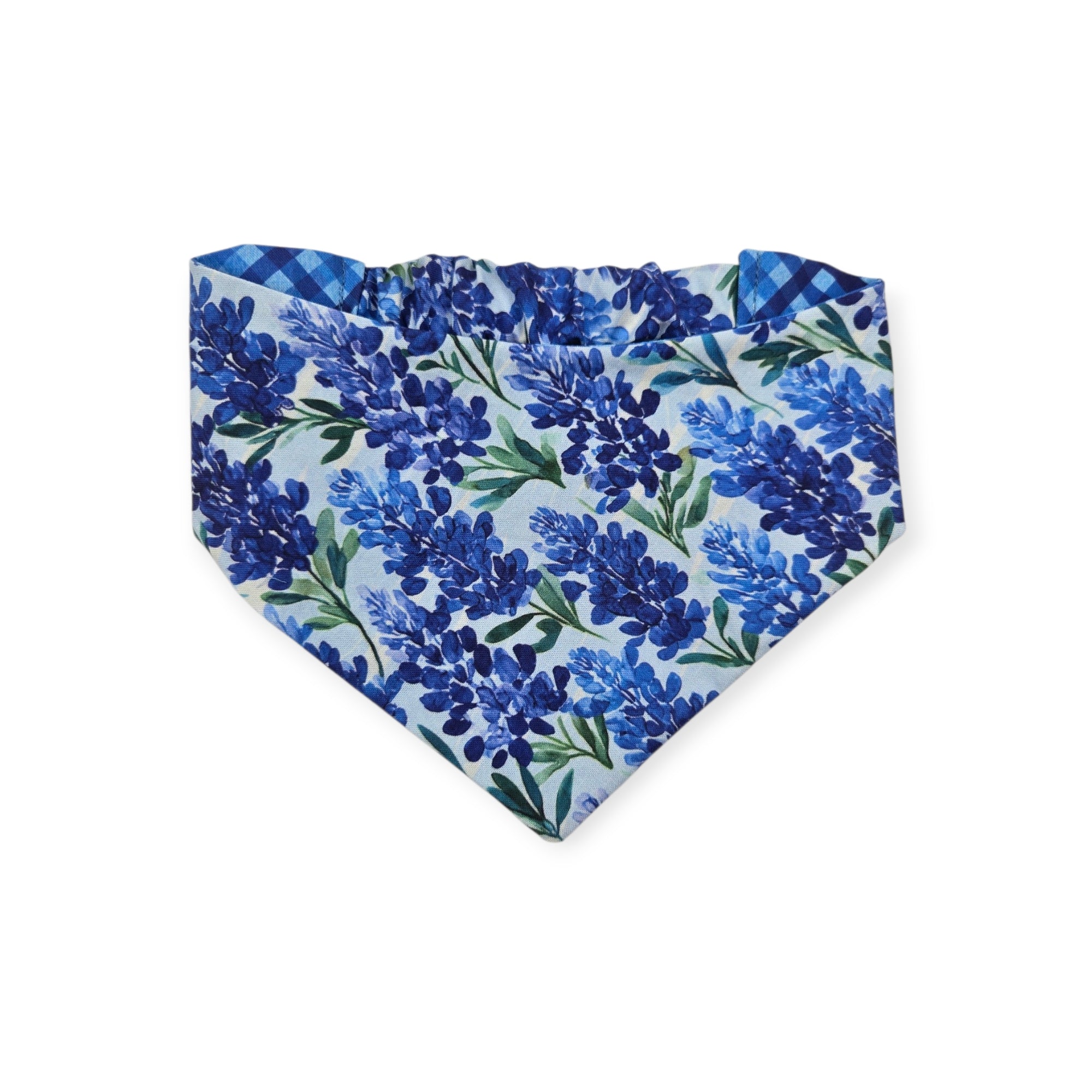 Watercolor Bluebonnet/Navy Weave Diagonal Plaid Reversible Slip-on Scrunchie Bandana (Medium/Large)