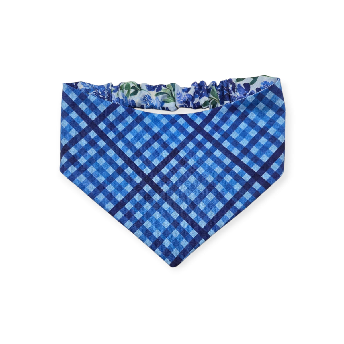 Watercolor Bluebonnet/Navy Weave Diagonal Plaid Reversible Slip-on Scrunchie Bandana (Medium)
