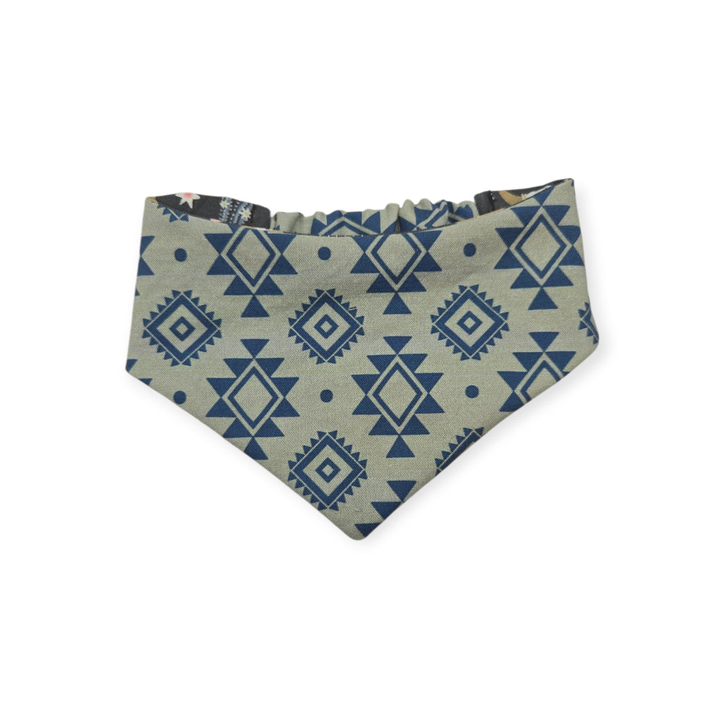 Boho Southwestern Desert/Alpaca Teal Southwestern Reversible Slip-on Scrunchie Bandana (Small)