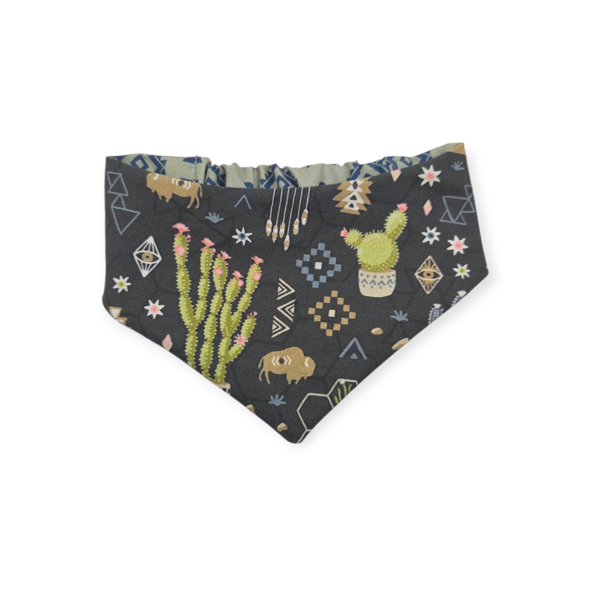 Boho Southwestern Desert/ Alpaca Teal Southwestern Reversible Slip-on Scrunchie Bandana (X-Small/Small)