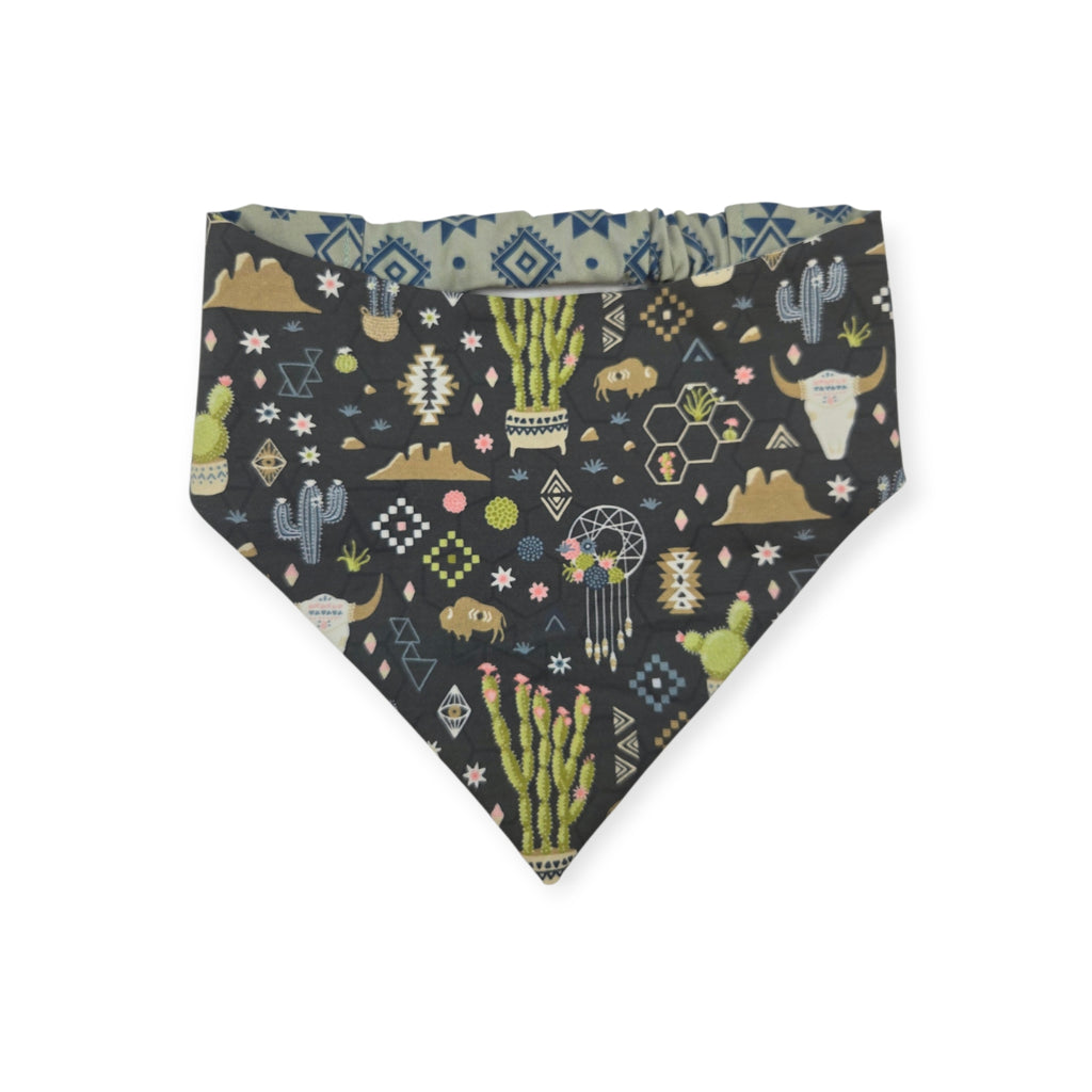 Boho Southwestern Desert/ Alpaca Teal Southwestern Reversible Slip-on Scrunchie Bandana (Medium/Large)