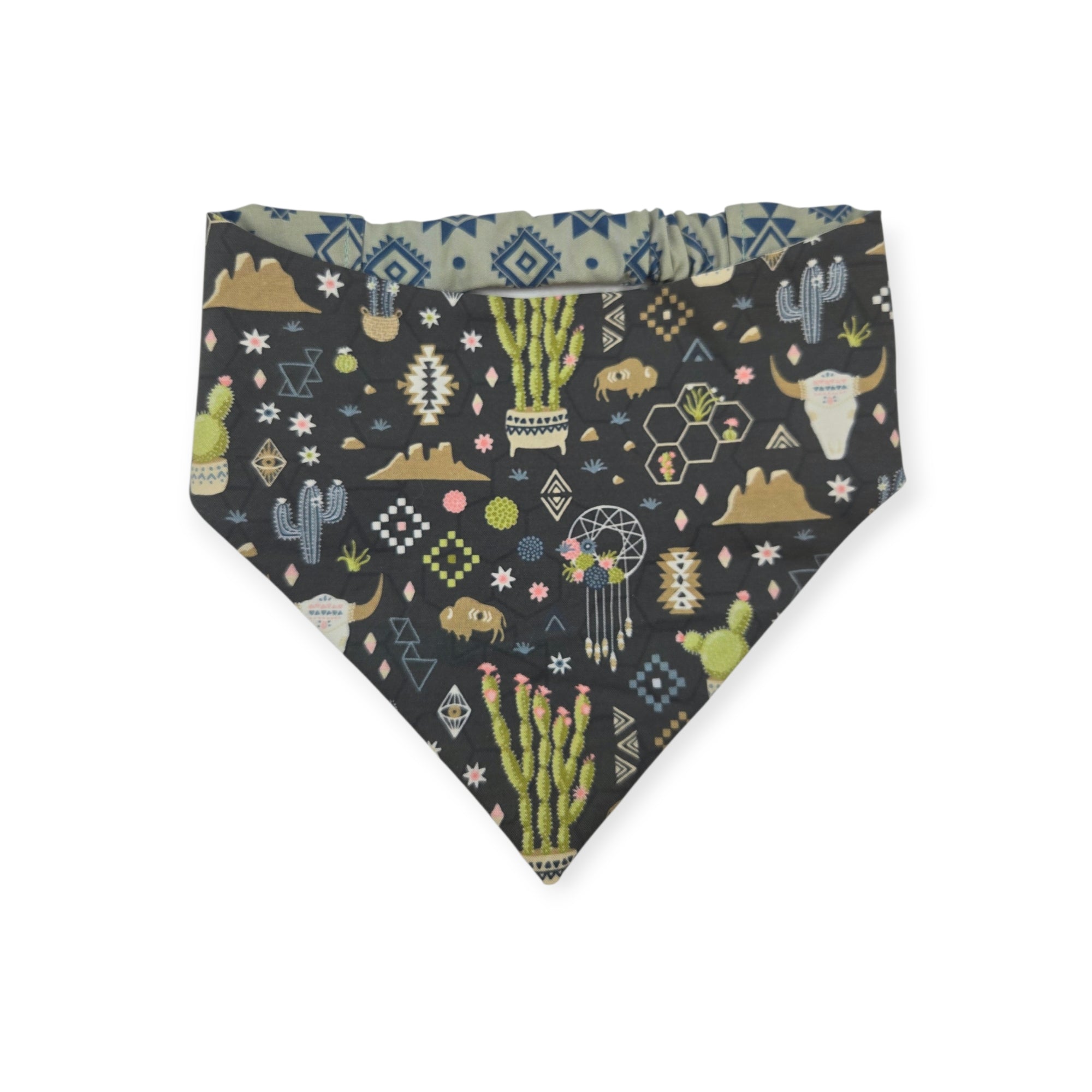 Boho Southwestern Desert/ Alpaca Teal Southwestern Reversible Slip-on Scrunchie Bandana (Medium/Large)