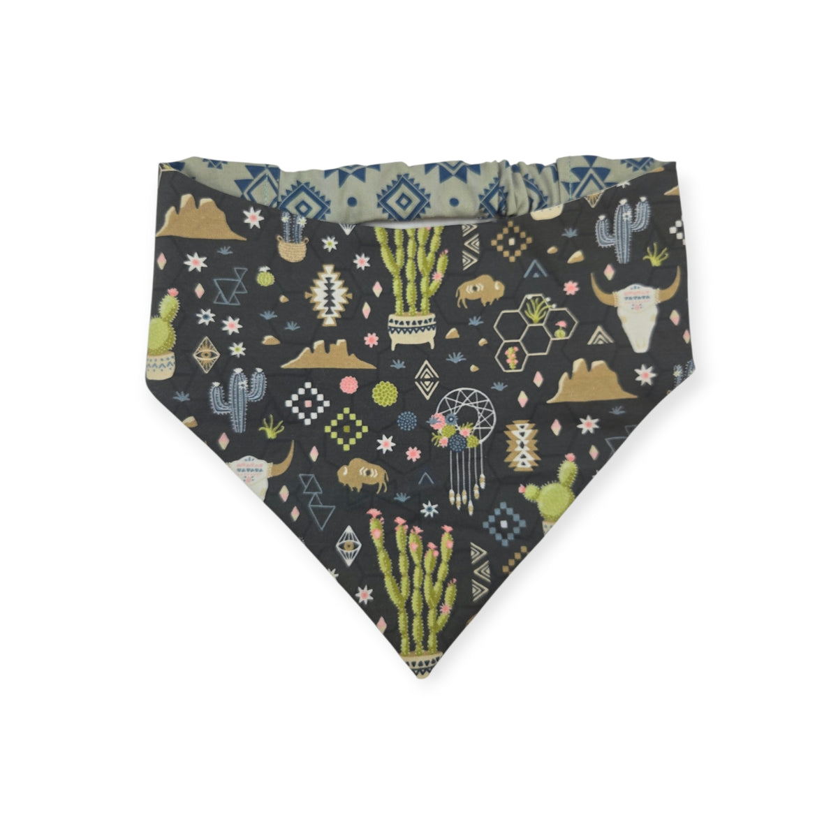 Boho Southwestern Desert/ Alpaca Teal Southwestern Serape Slip-on Scrunchie Bandana (Large/X-Large)