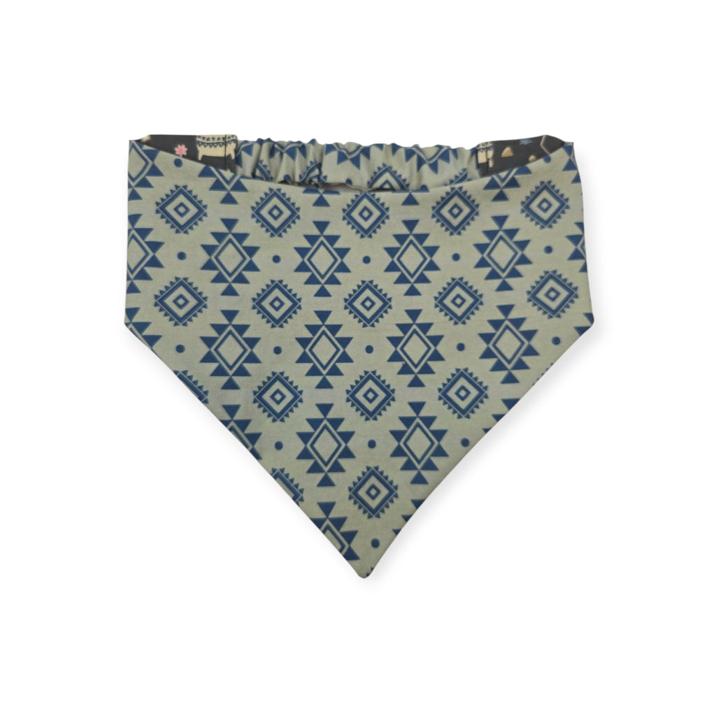 Boho Southwestern Desert/ Alpaca Teal Southwestern Reversible Slip-on Scrunchie Bandana (Large)