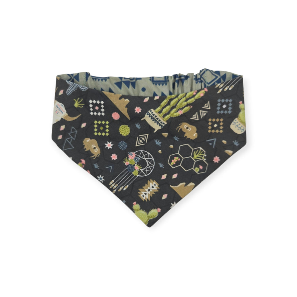 Boho Southwestern Desert/ Alpaca Teal Southwestern Reversible Slip-on Scrunchie Bandana (Medium)