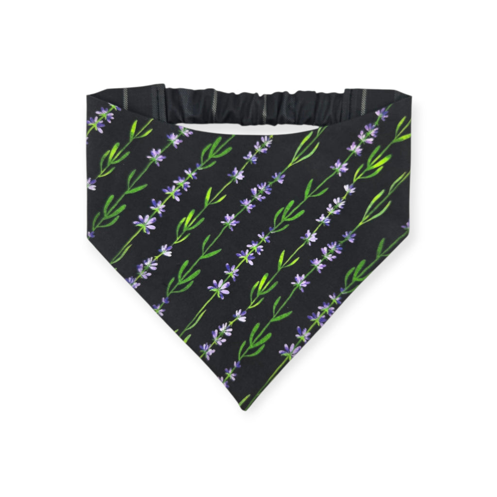 Dark Lavender Wildflowers/Black Plaid Slip-on Scrunchie Bandana (Large/X-Large)