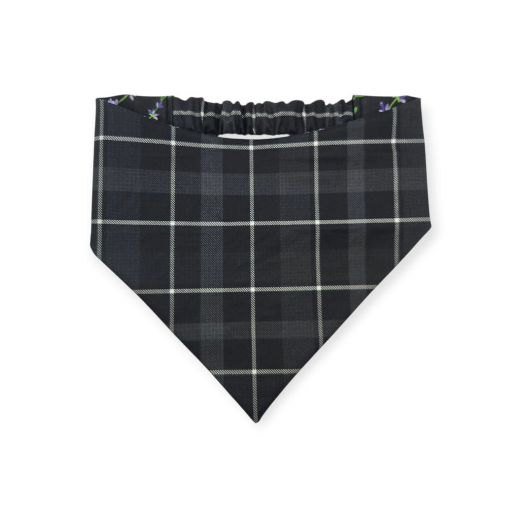Dark Lavender Wildflowers/Black Plaid Reversible Slip-on Scrunchie Bandana (Medium/Large)
