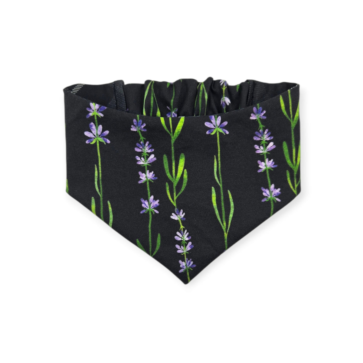 Dark Lavender Wildflowers/Black Plaid Reversible Slip-on Scrunchie Bandana (X-Small/Small)