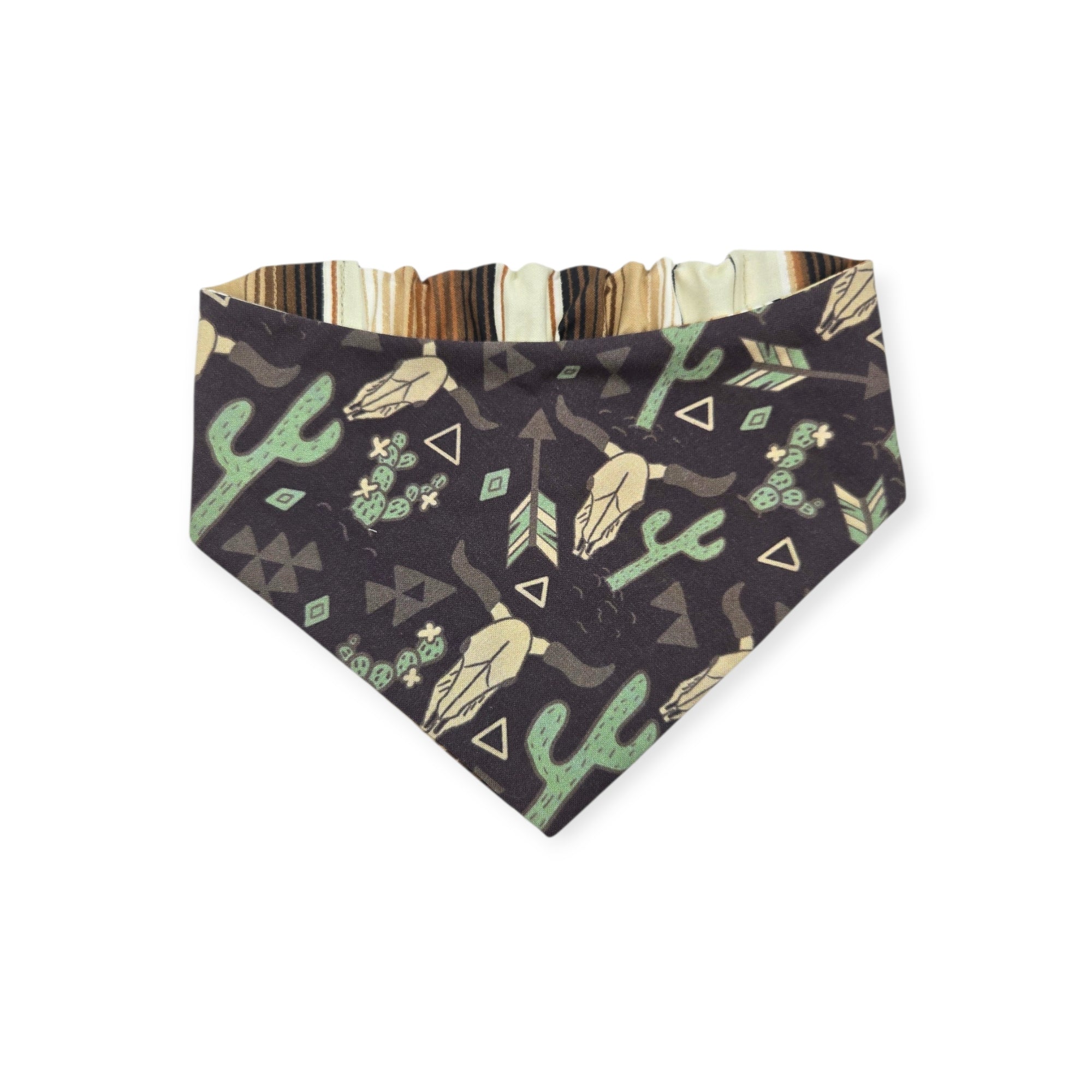 Western Elements on Mud/Brown Serape Reversible Slip-on Scrunchie Bandana (Medium)