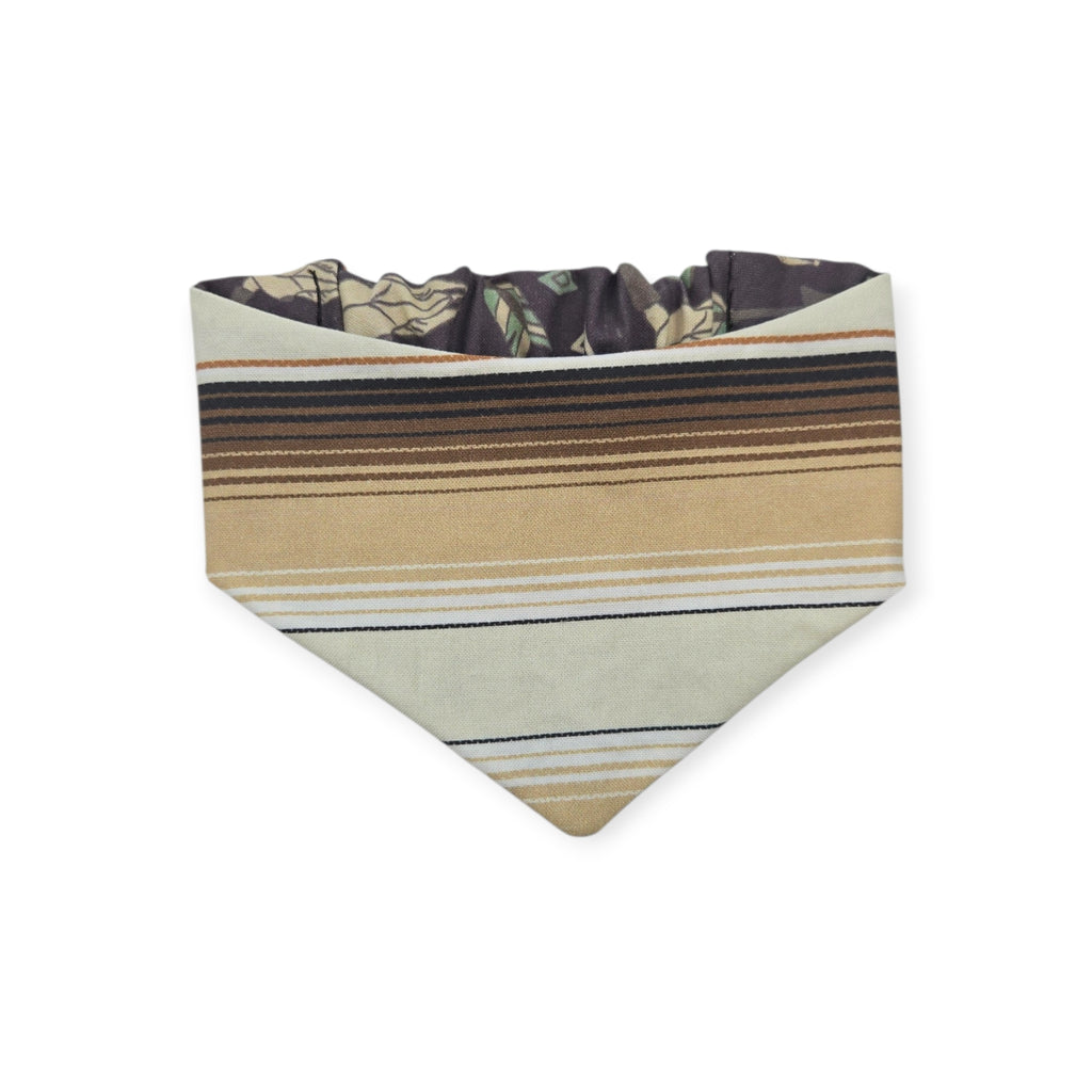 Western Elements on Mud/Brown Serape Reversible Slip-on Scrunchie Bandana (Small)
