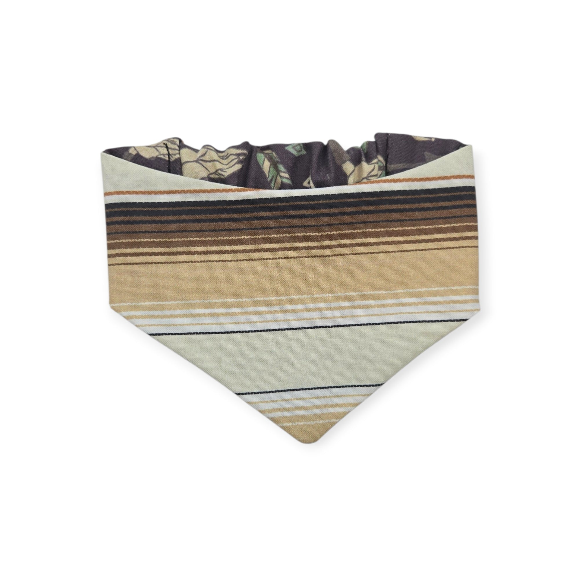 Western Elements on Mud/Brown Serape Reversible Slip-on Scrunchie Bandana (Small)