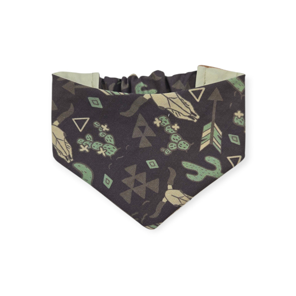 Western Elements on Mud/Brown Serape Reversible Slip-on Scrunchie Bandana (Small)