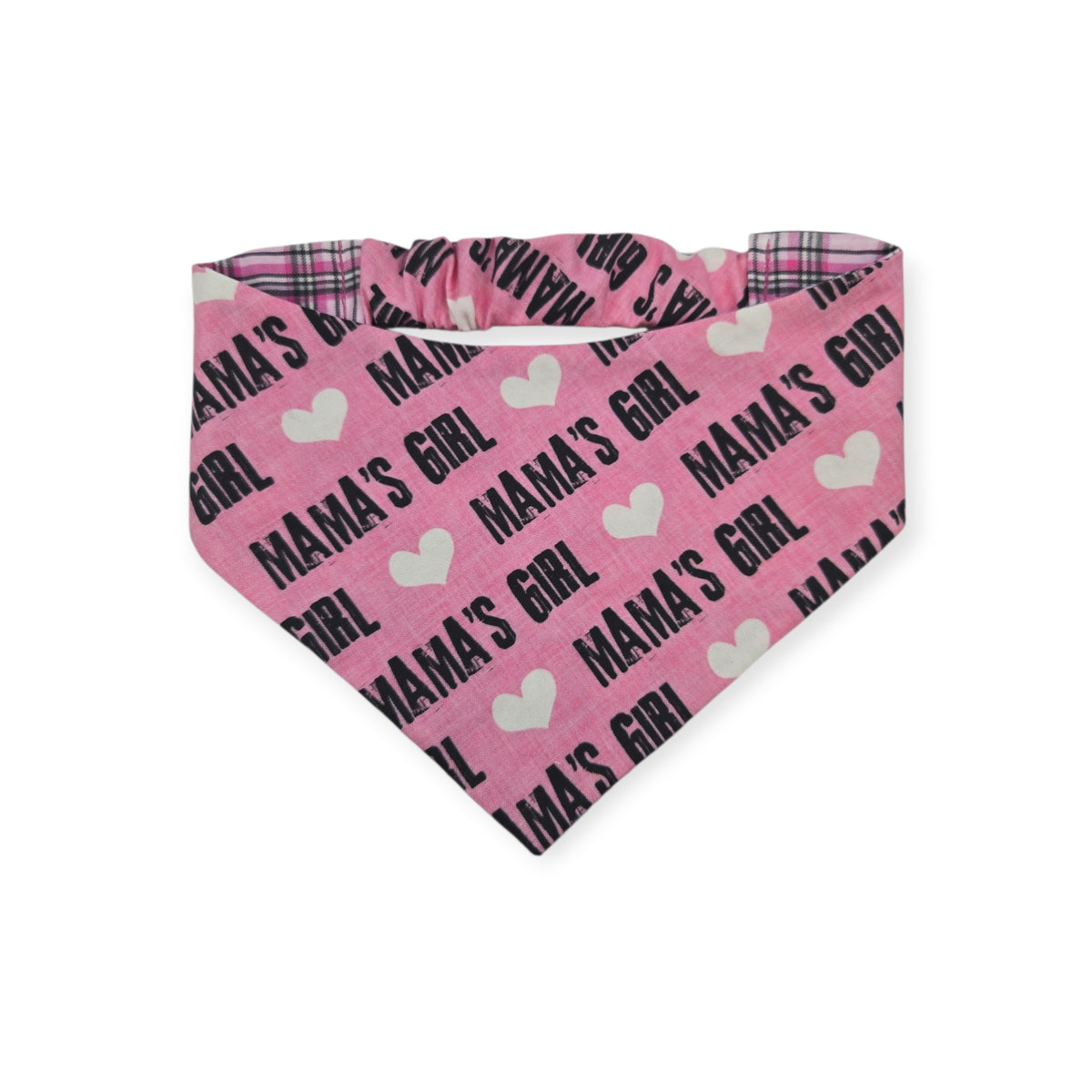 Mama's Girl/Pink Furberry Plaid Reversible Slip-on Scrunchie Bandana (Medium/Large)