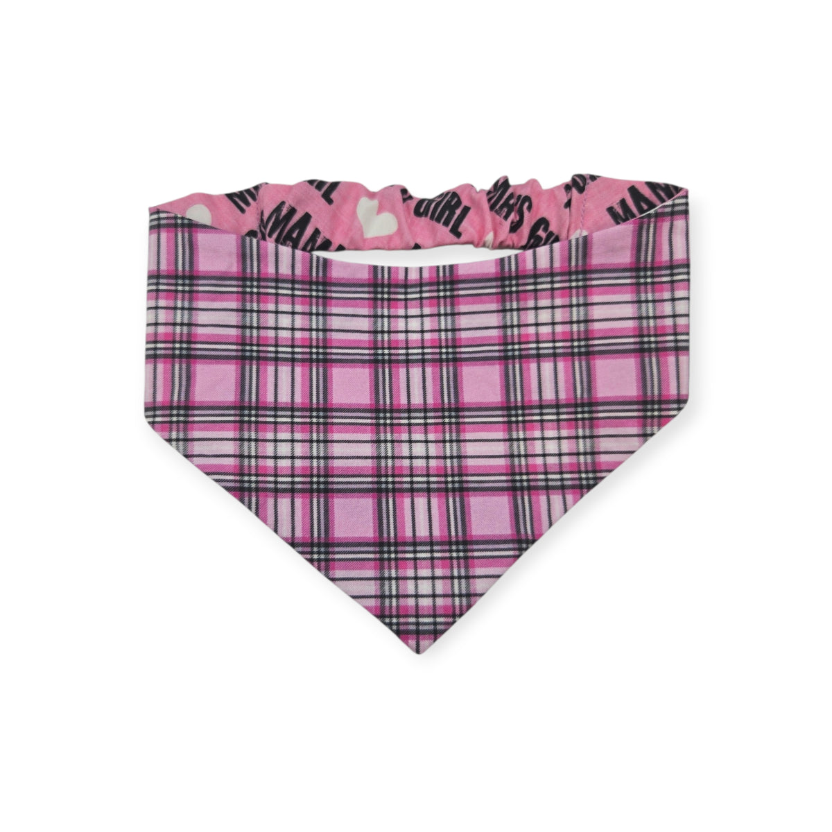 Mama's Girl/Pink Furberry Plaid Reversible Slip-on Scrunchie Bandana (Medium/Large)