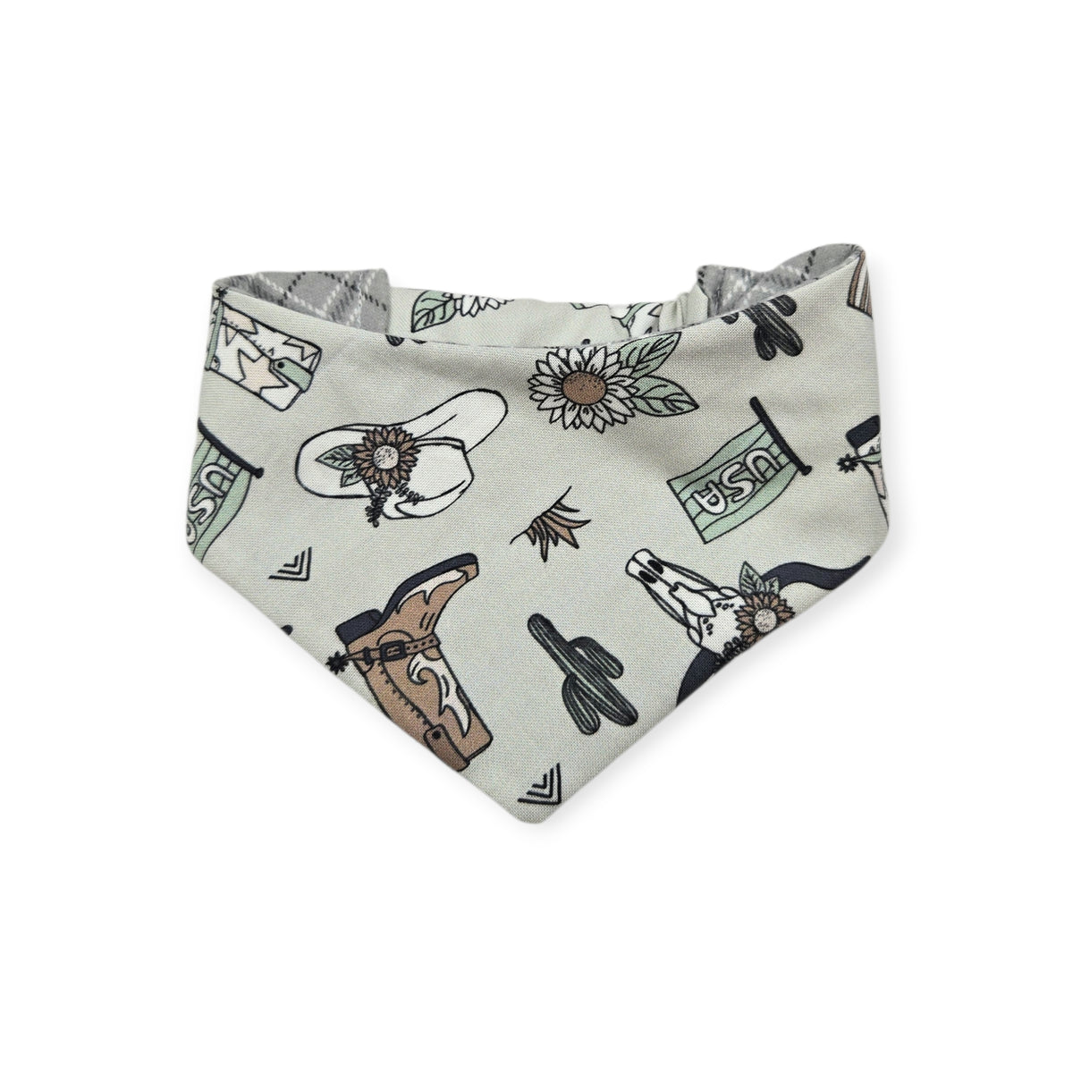 Little Cowboy/Gray Plaid Reversible Slip-on Scrunchie Bandana (X-Small/Small)
