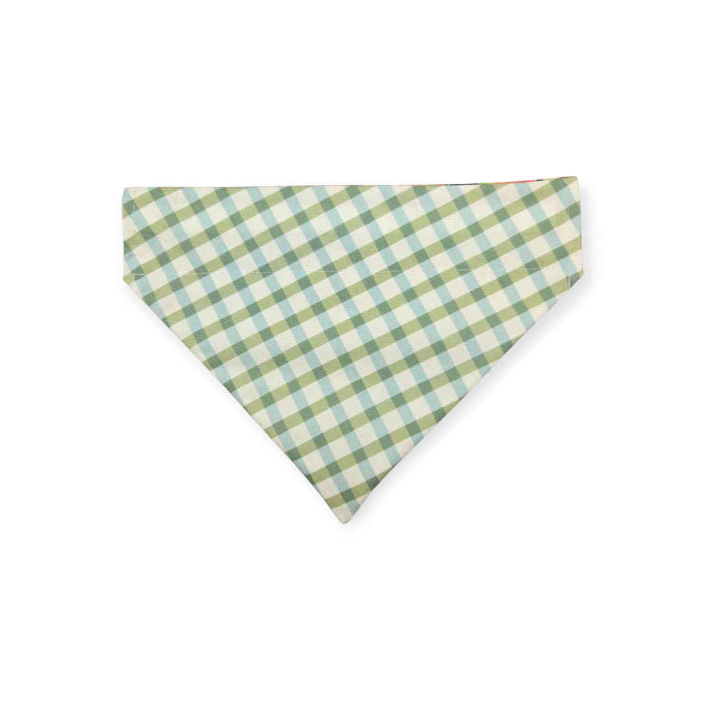 Peach Tree on Black/Green & Blue Spring Plaid Reversible Slide-on Bandana (Large)