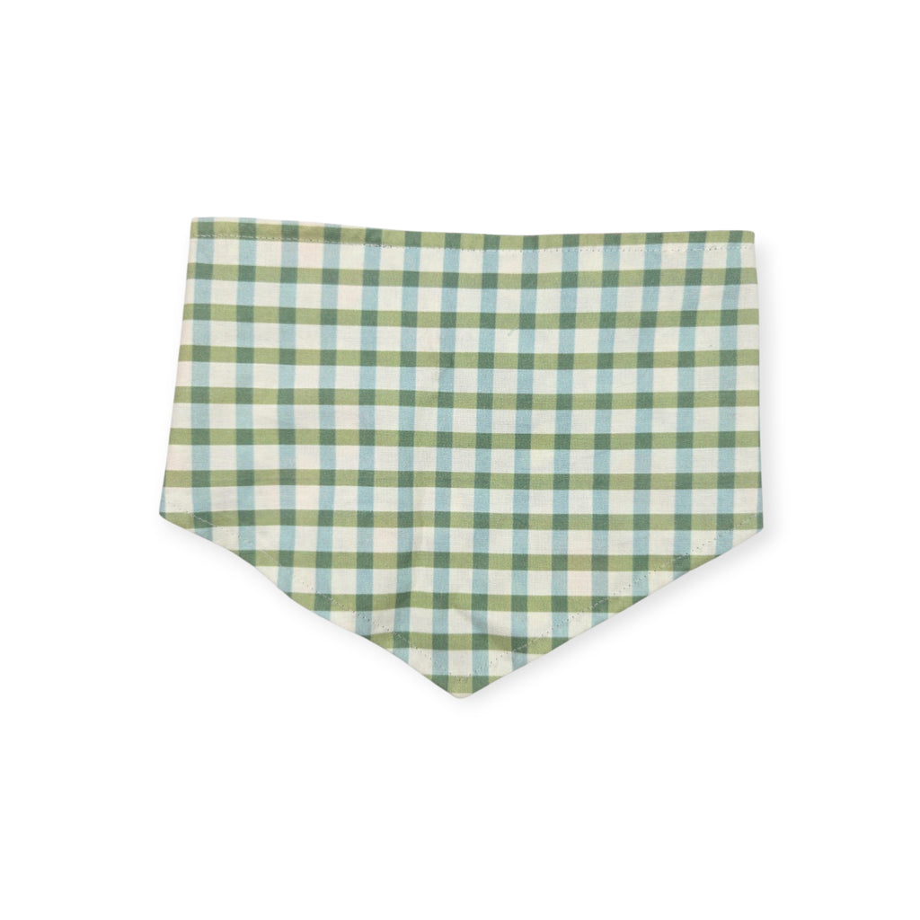 Peach Tree on Black/Green & Blue Spring Plaid Reversible Tie-on Bandana (Small)