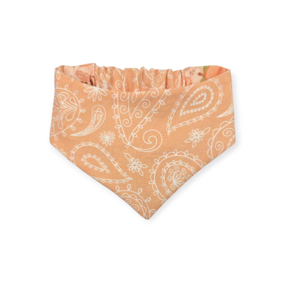 Peach Fuzz in Nature/Peach Floral Paisley Reversible Slip-on Scrunchie Bandana (X-Small)