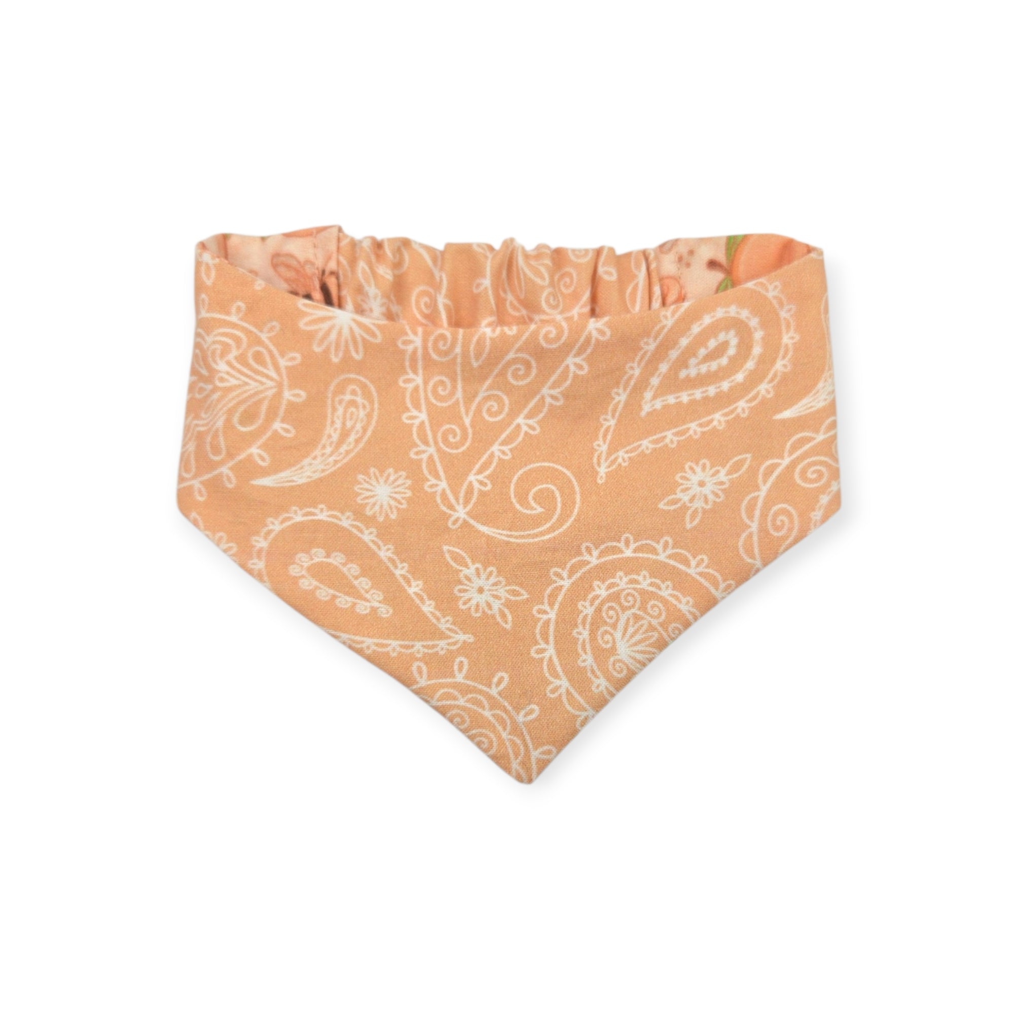 Peach Fuzz in Nature/Peach Floral Paisley Reversible Slip-on Scrunchie Bandana (Small)